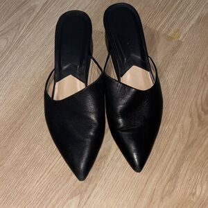 Classic Black Pointed Mule Heels - Women